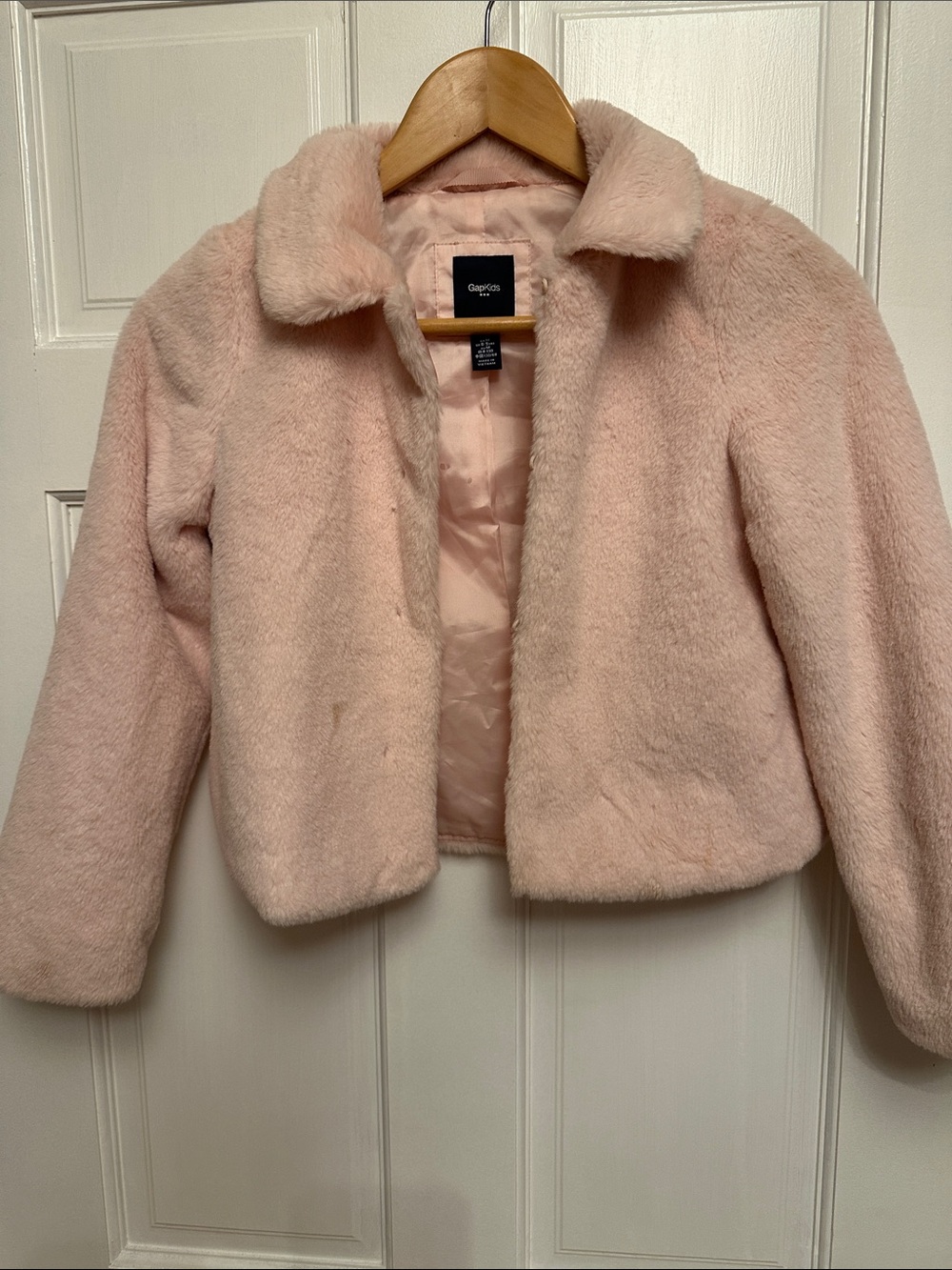 GAP Light Blush Faux Fur Cropped Jacket for Kids